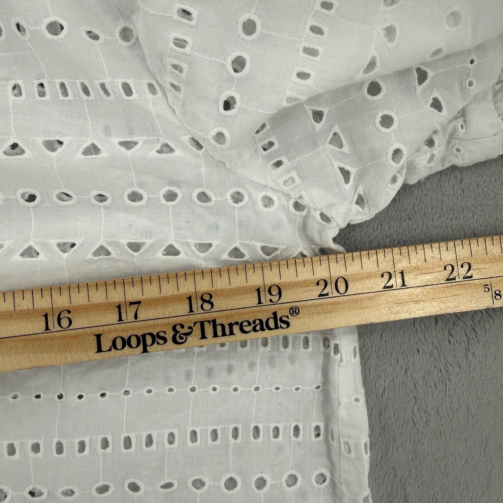 LOFT Blouse Top Womens Size M White Eyelet Cotton Split Neck Tiered Bell Sleeve - Picture 10 of 11